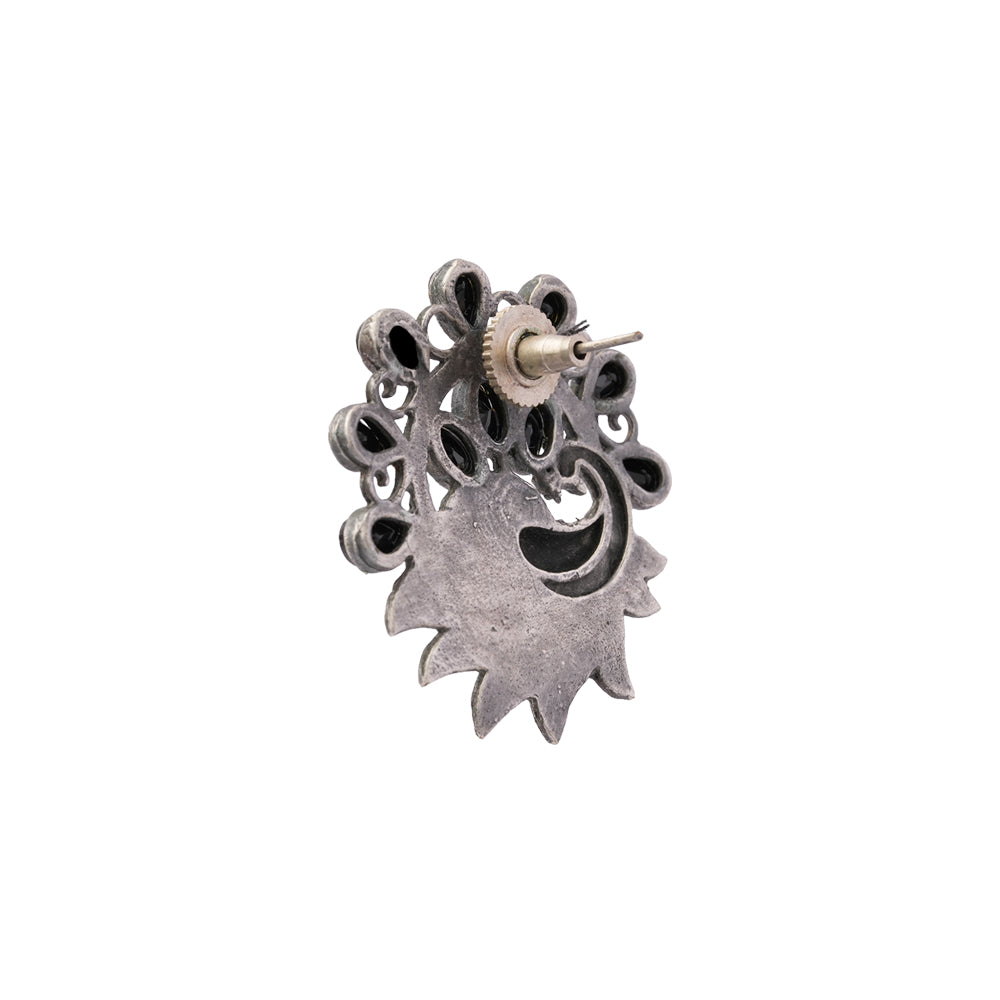 Pankhi- Silver Brass Stone-Studded Stud Earrings(Black)