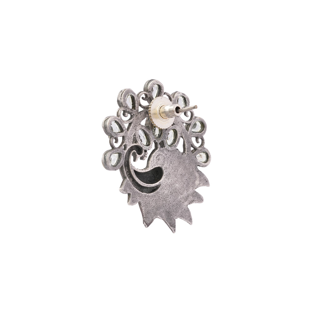 Pankhi- Silver Brass Stone Studded Stud Earrings(White)