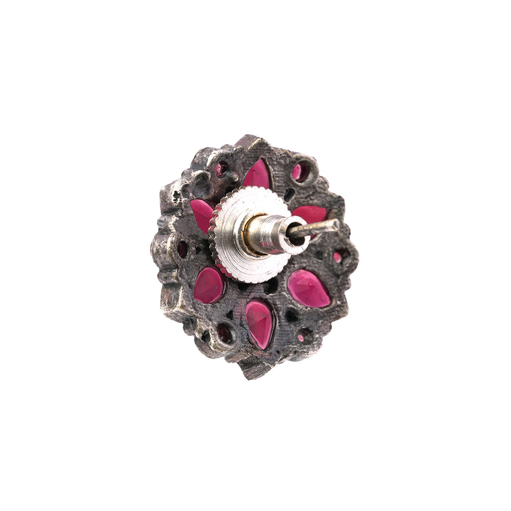 Kusuma- Silver oxidised stone studded stud earrings