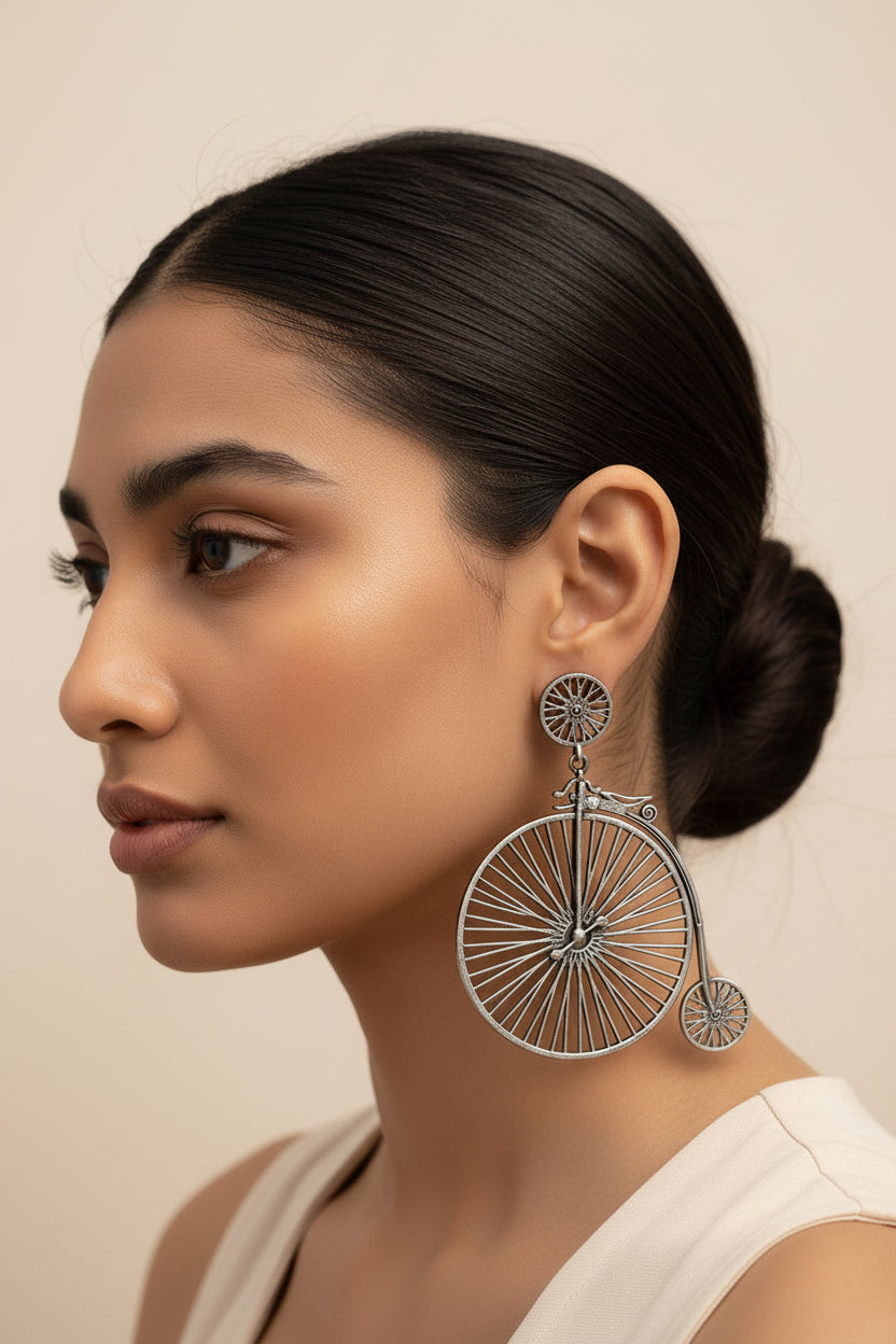 RatnaChakra- Silver Brass Oxidised dangler earrings