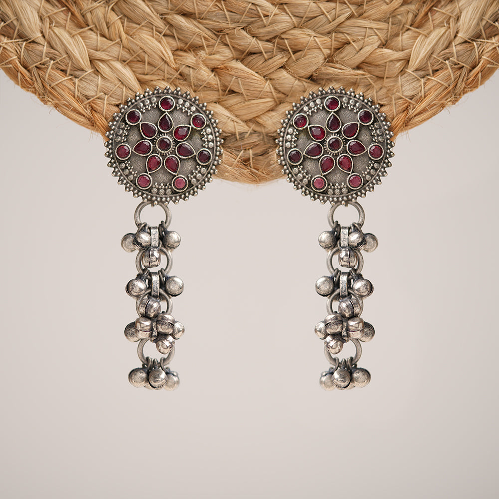 Shyamrekha- Silver Brass ghunghroo dangler earrings