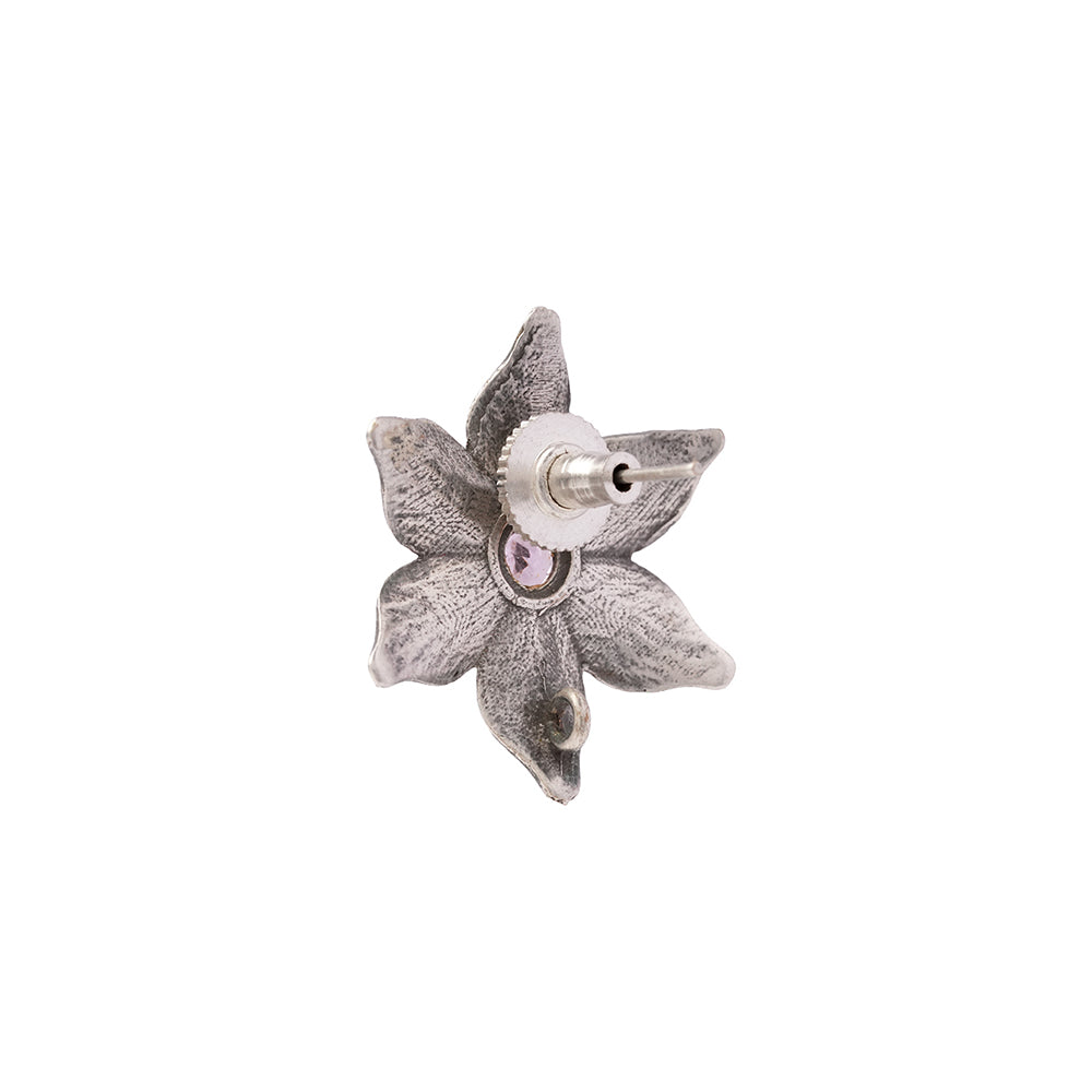 Juhi- Silver Brass Stone-Studded Stud Earrings(Pink)