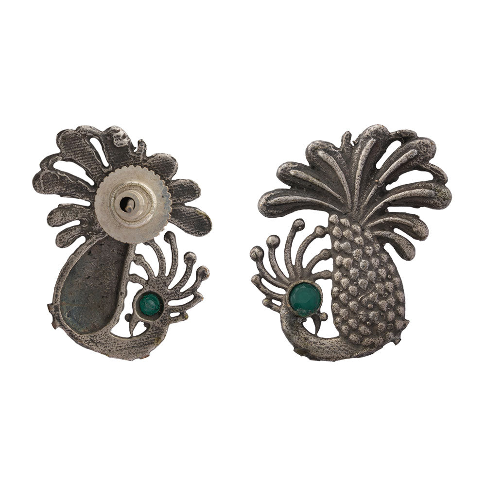 Ananasika- Silver Brass Stone Studded Stud Earrings(Black)
