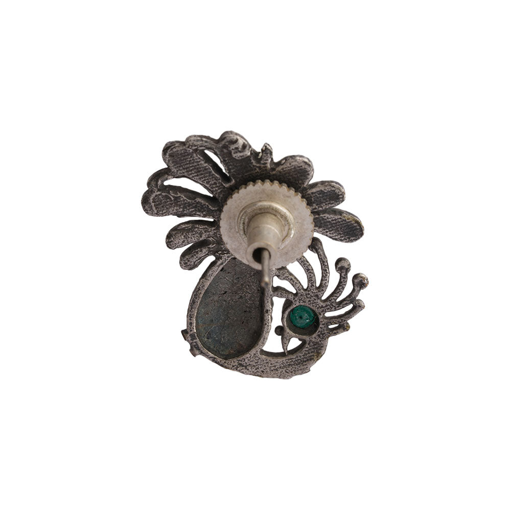 Ananasika- Silver Brass Stone Studded Stud Earrings(Black)