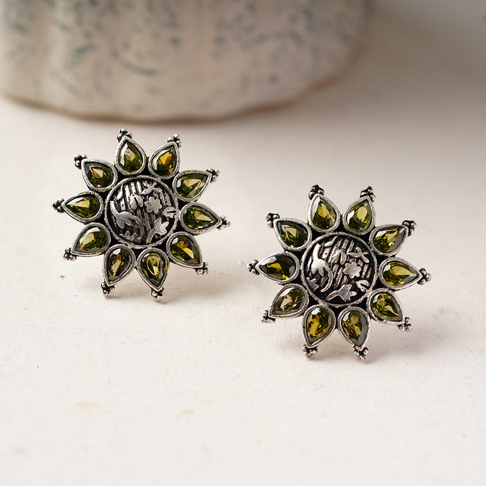 SwarnaBoond- Silver Brass Handcrafted Stud Earrings