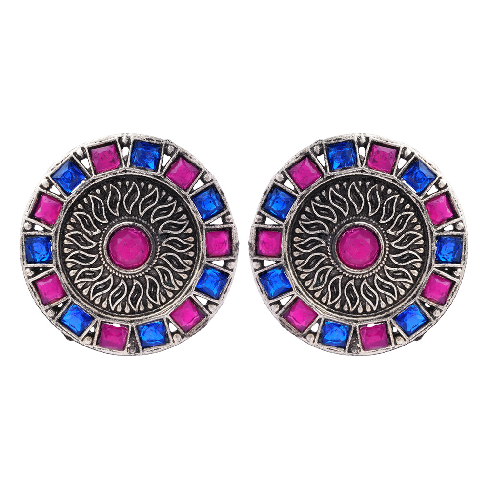 Rangini- Silver Brass Stone Studded Stud Earrings