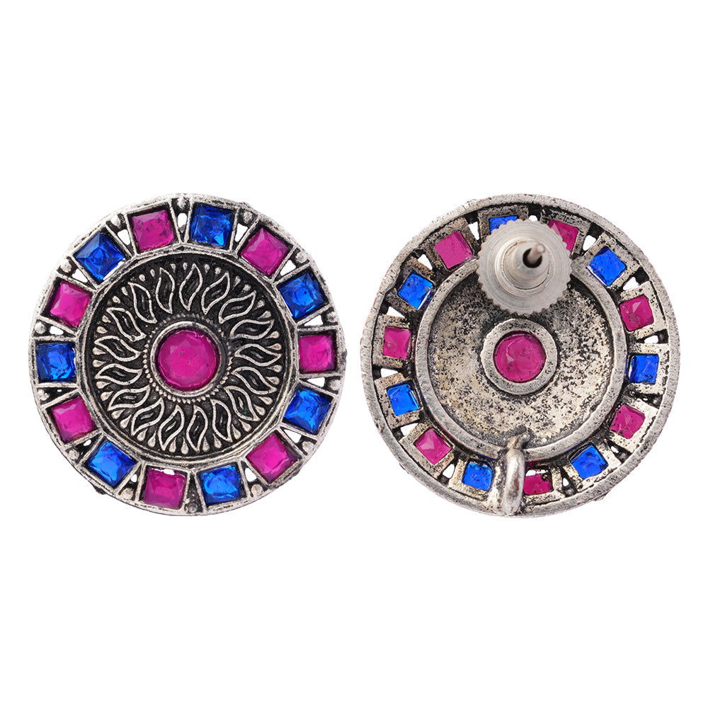 Rangini- Silver Brass Stone Studded Stud Earrings