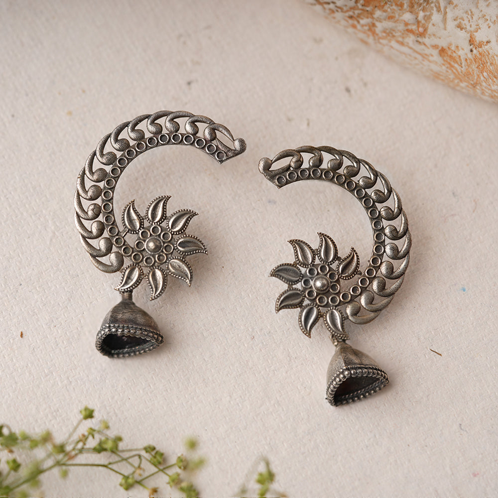 Chandphool- Silver Brass Oxidised dangler earrings