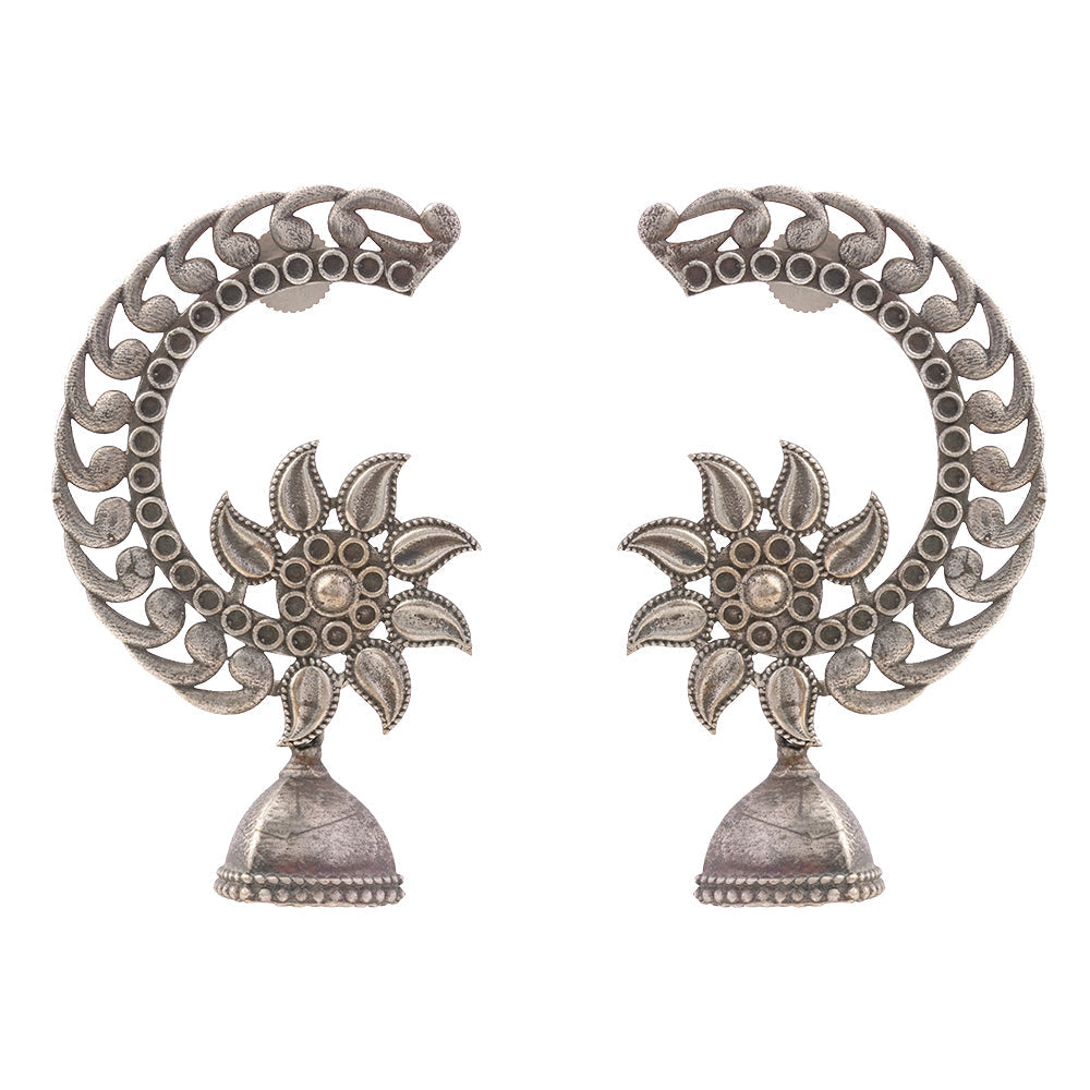 Chandphool- Silver Brass Oxidised dangler earrings