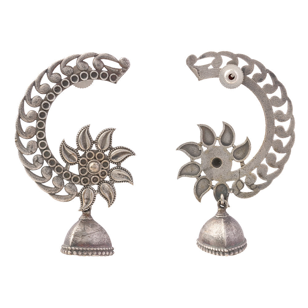 Chandphool- Silver Brass Oxidised dangler earrings