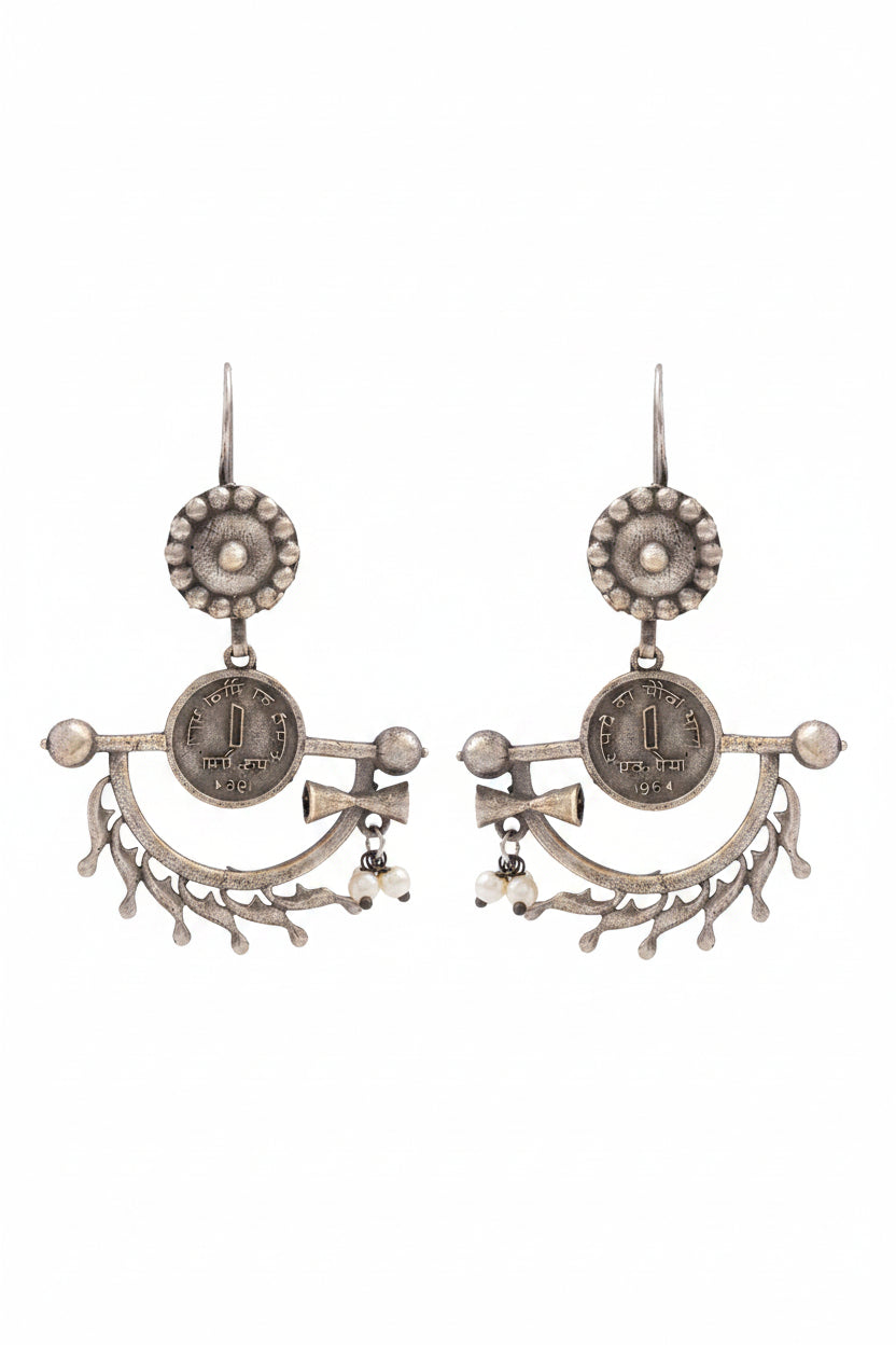 Mudrika- Silver Brass Oxidised dangler earrings