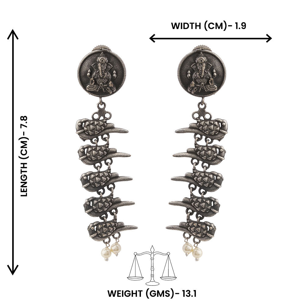 Vinayaka- Silver Brass Pearl dangler earrings