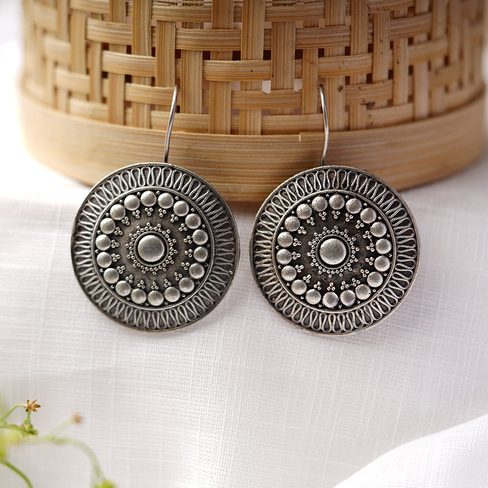 ChandChakra- Silver Brass Oxidised stud earrings