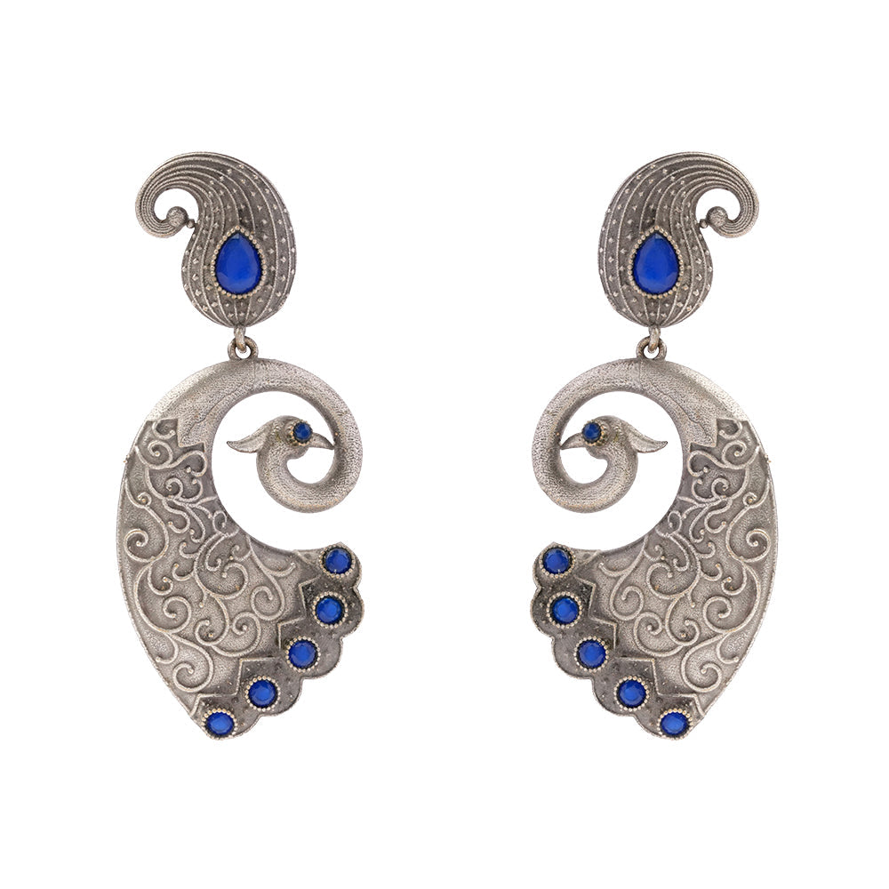 Amarakriti- Silver Brass Oxidised dangler earrings
