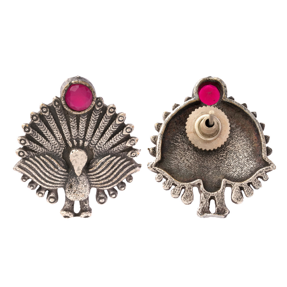 Pakshi- Silver oxidised stone studded stud earrings