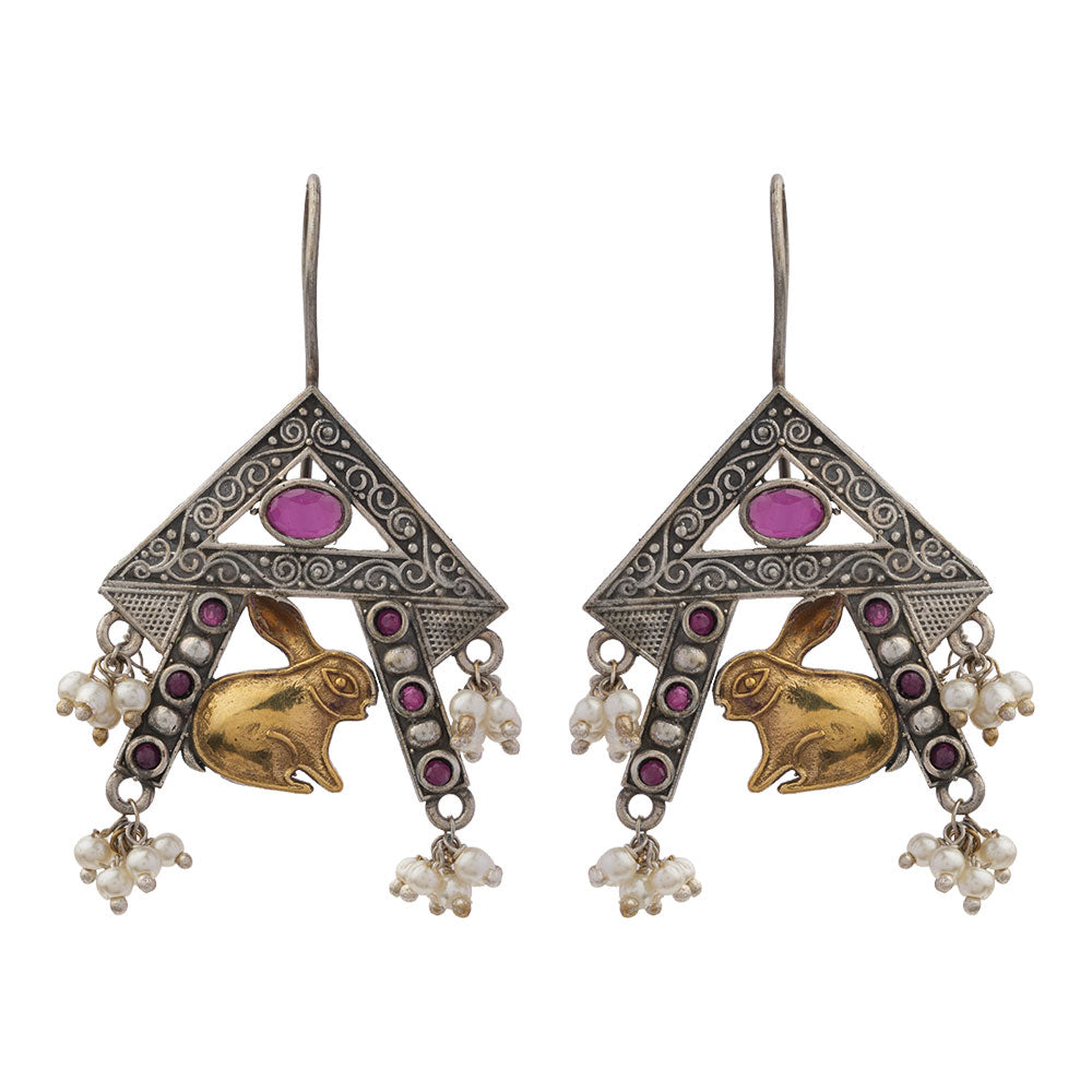 Anugunj- Silver Brass oxidised dangler earrings