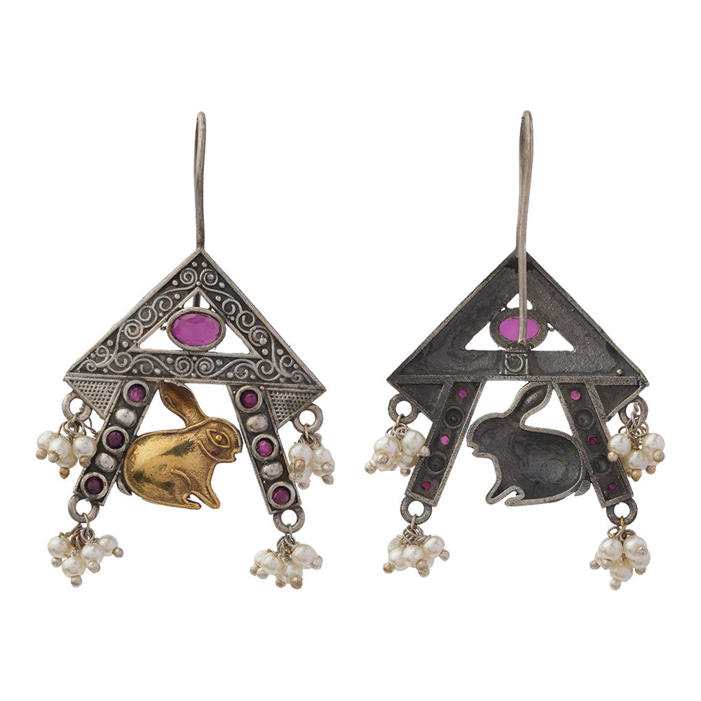 Anugunj- Silver Brass oxidised dangler earrings