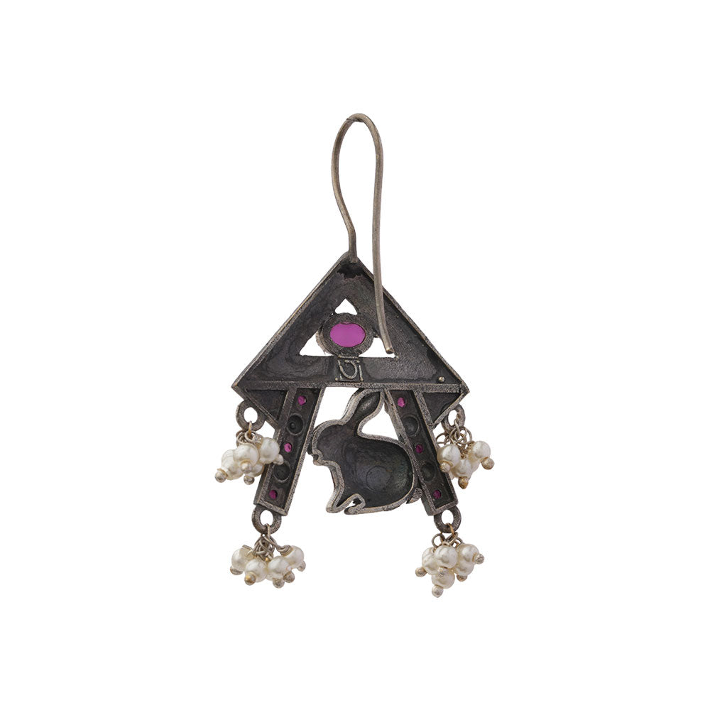 Anugunj- Silver Brass oxidised dangler earrings