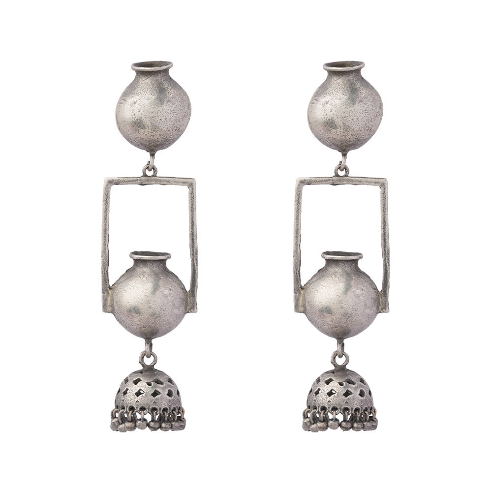 Mridghat- Silver Brass Oxidised dangler Earrings