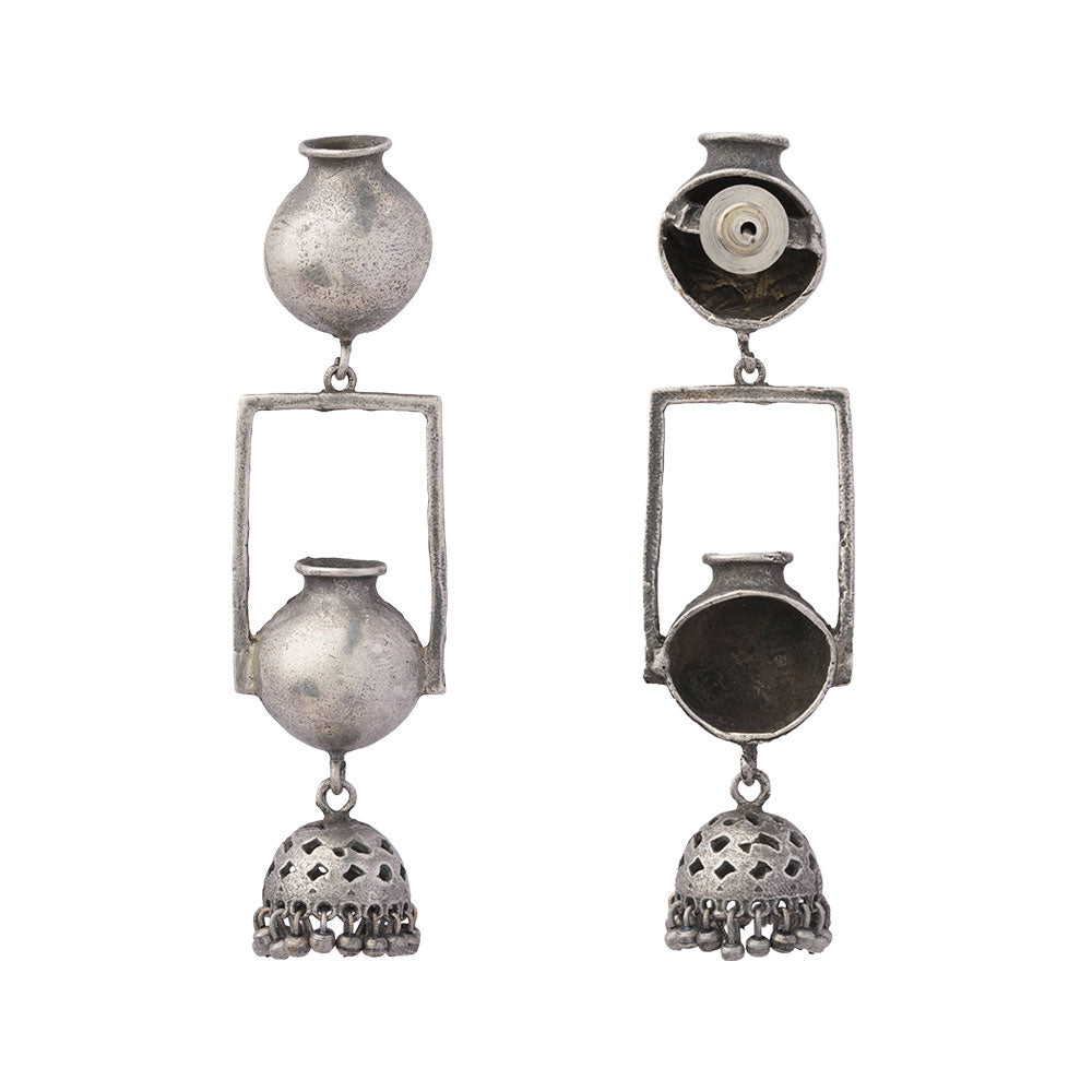 Mridghat- Silver Brass Oxidised dangler Earrings