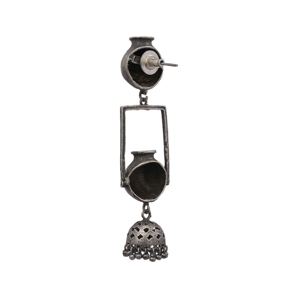 Mridghat- Silver Brass Oxidised dangler Earrings