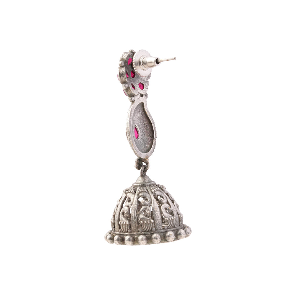 Kamini- Silver Brass Oxidised dangler earrings
