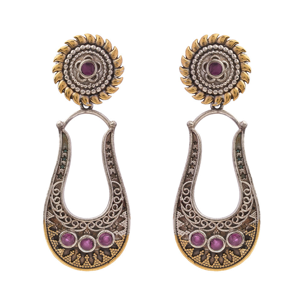 Nupura- Silver Brass Oxidised dangler earrings(Pink)
