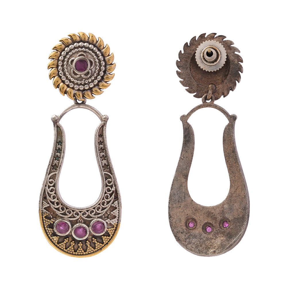 Nupura- Silver Brass Oxidised dangler earrings(Pink)