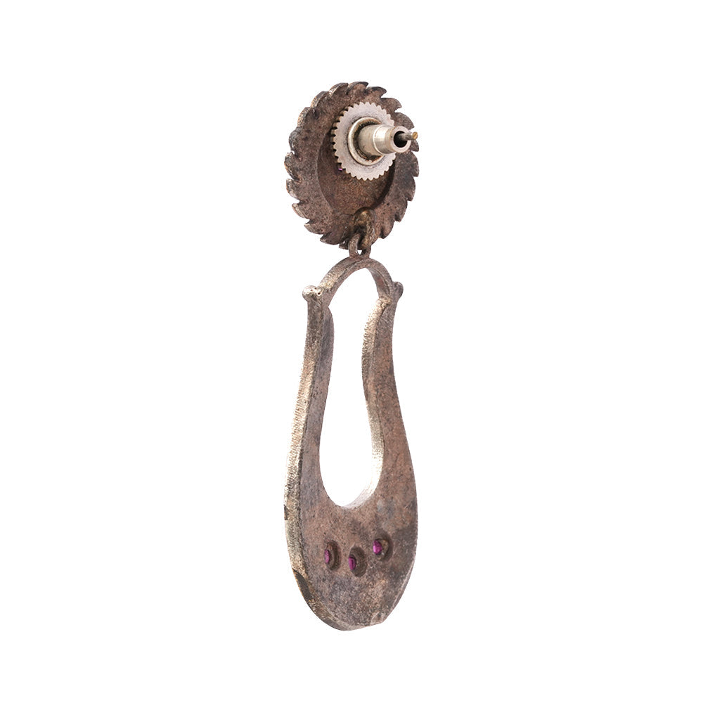 Nupura- Silver Brass Oxidised dangler earrings(Pink)