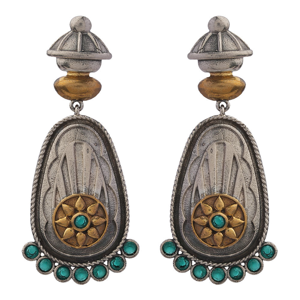 Rangaabha- Silver Brass Oxidised Dangker Earrings