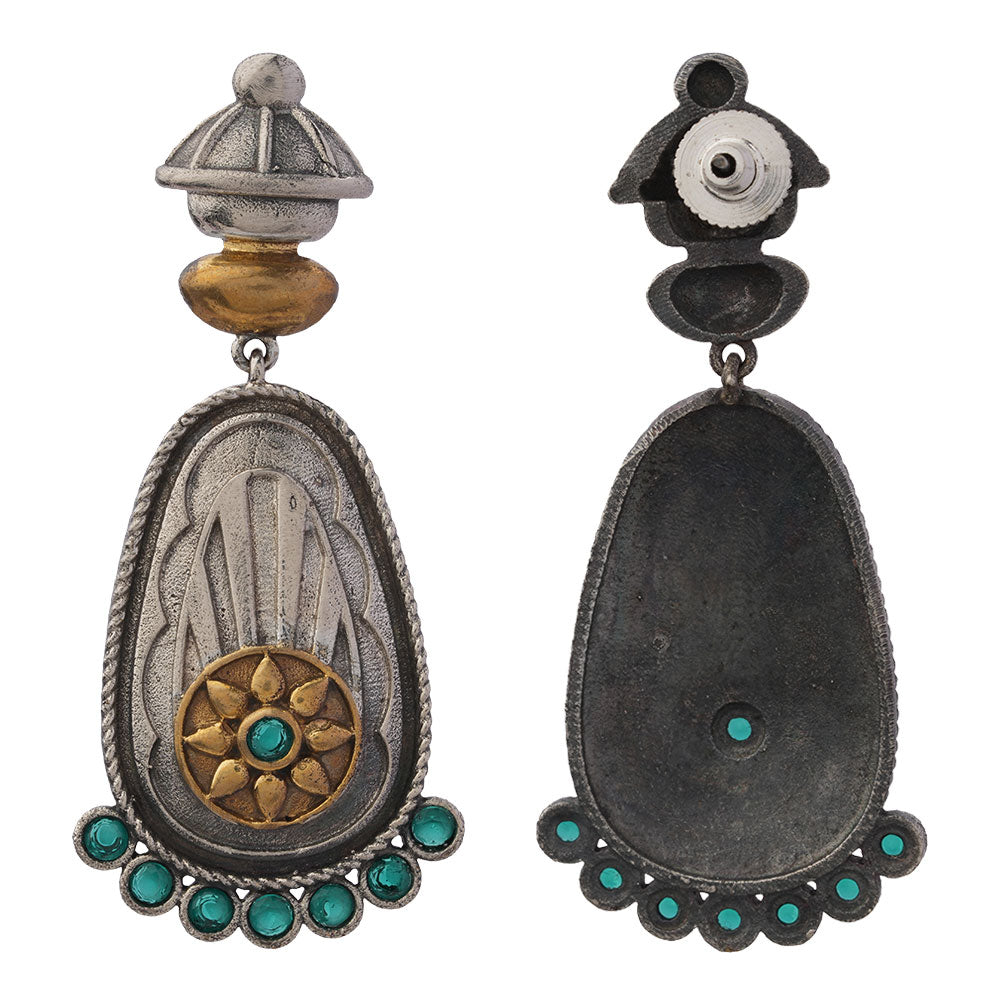 Rangaabha- Silver Brass Oxidised Dangker Earrings