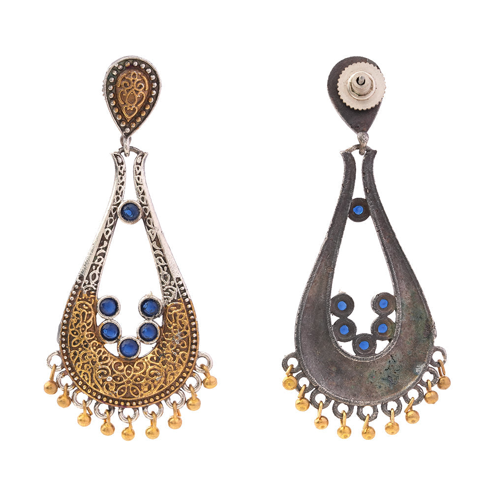 Jhankaar- Silver Brass Oxidised dangler earrings