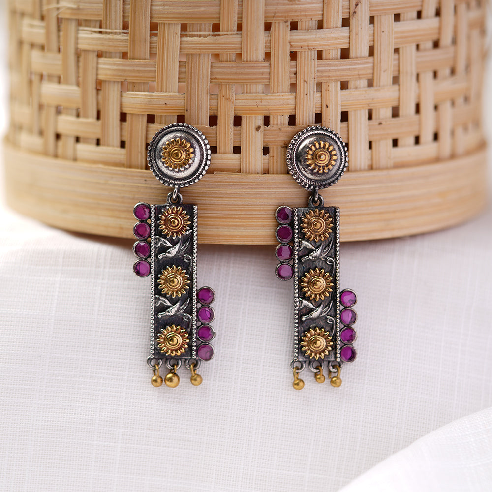 AyatNoor- Silver Brass Oxidised dangler earrings