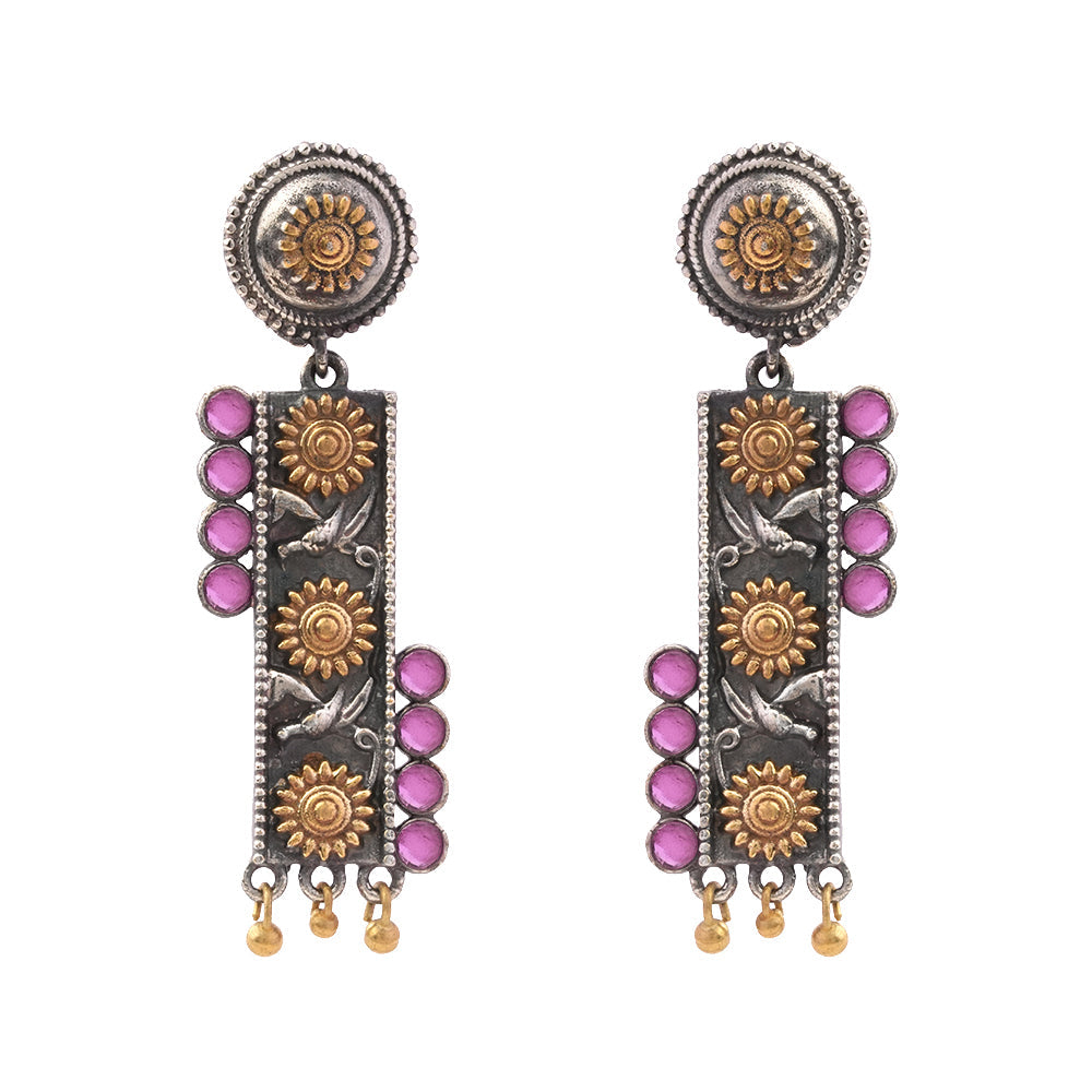 AyatNoor- Silver Brass Oxidised dangler earrings