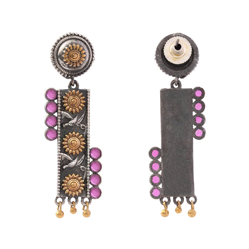 AyatNoor- Silver Brass Oxidised dangler earrings