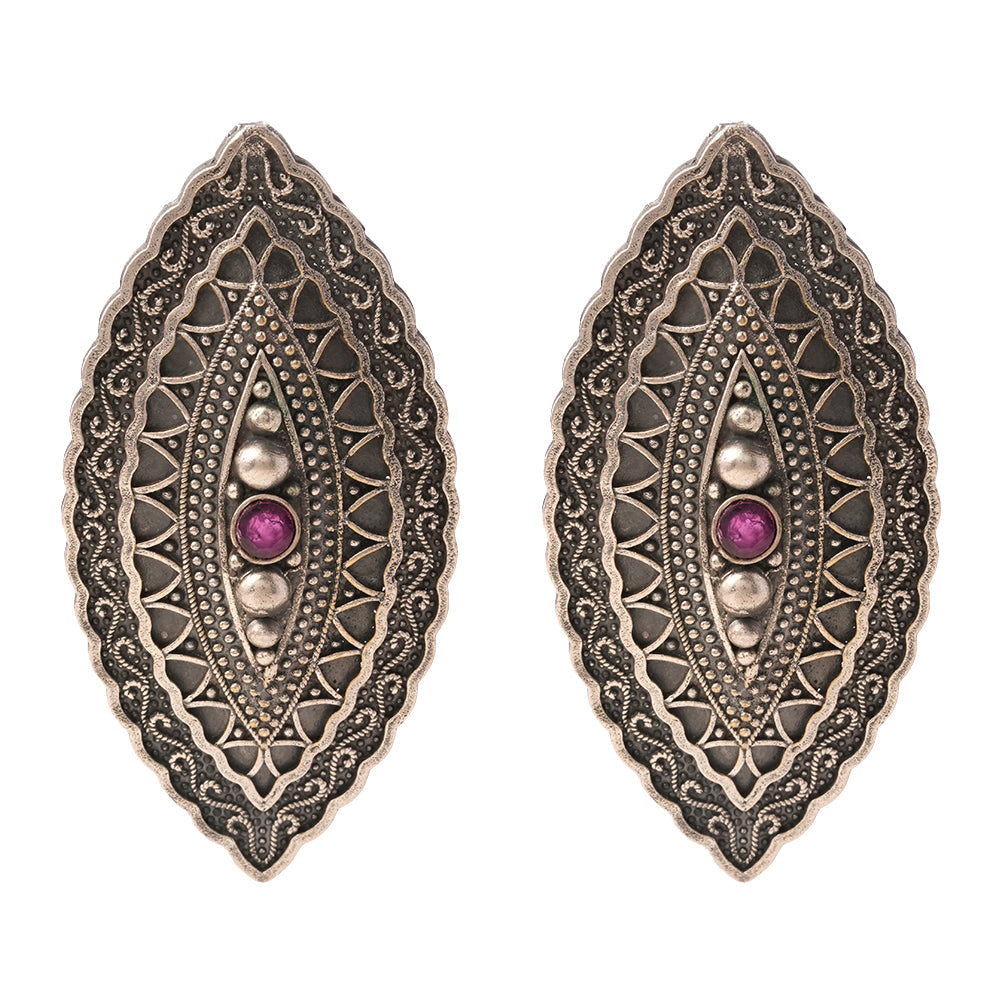 PushpNetra- Silver Brass Stone Studded Stud Earrings