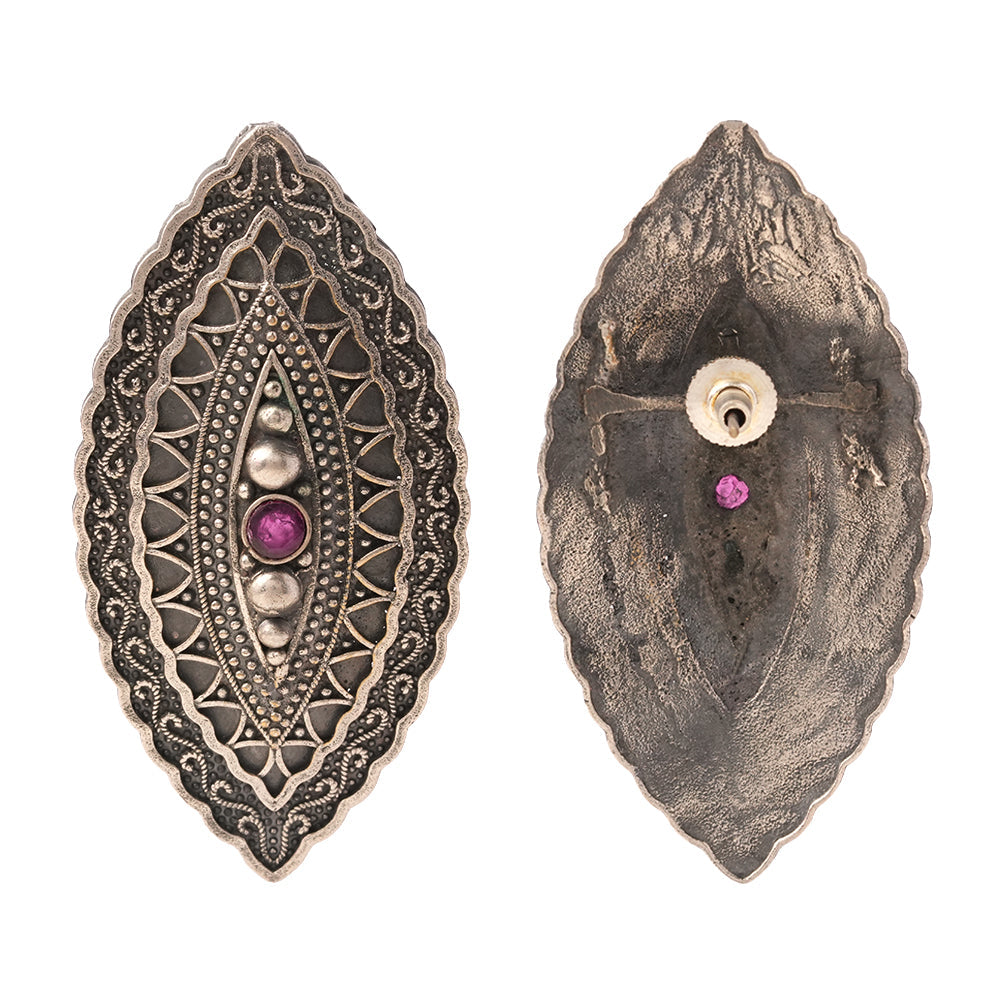 PushpNetra- Silver Brass Stone Studded Stud Earrings