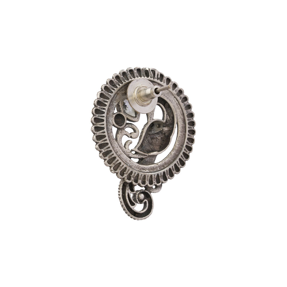 MorRatna- Silver Brass Stone Studded Stud Earrings(White)
