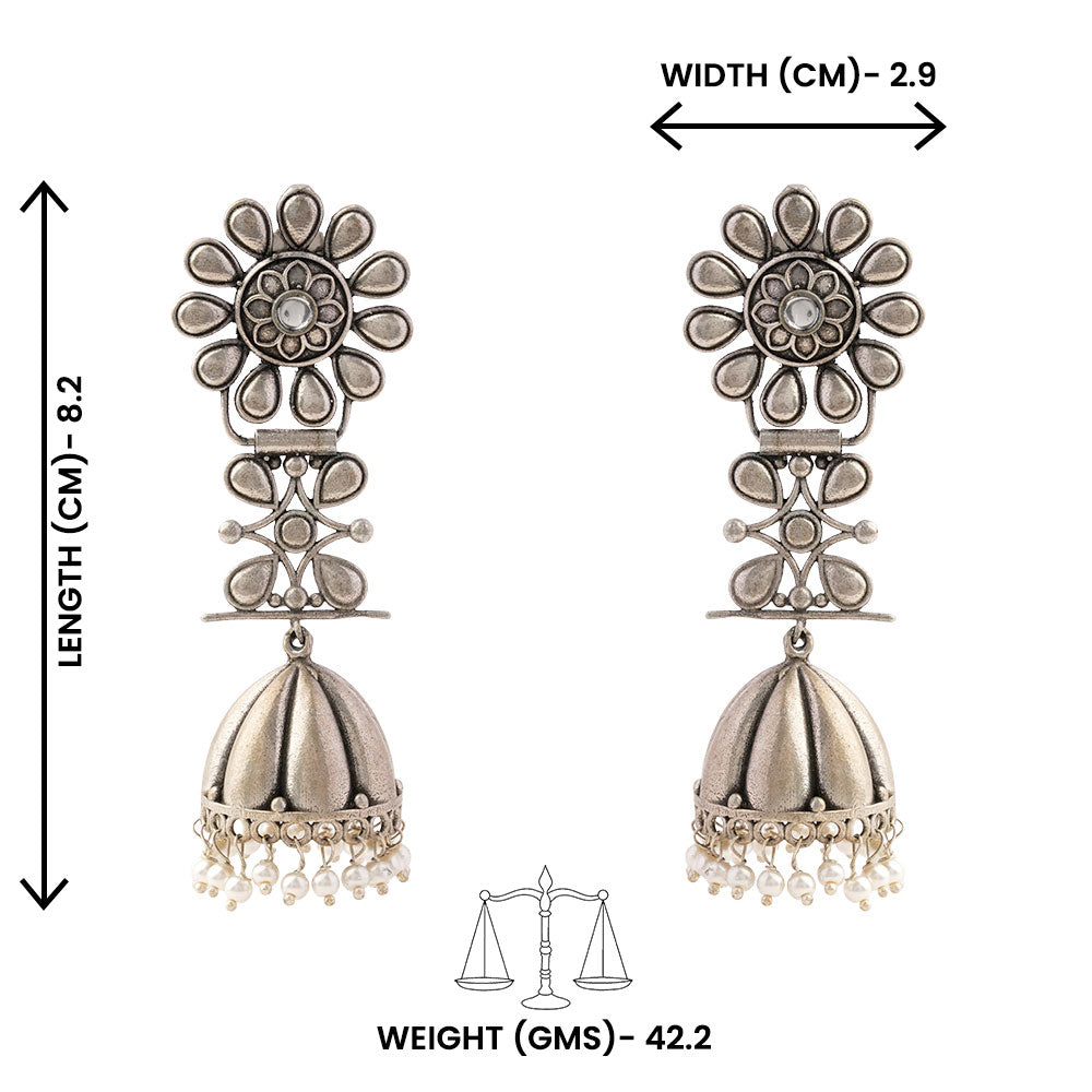 RajRatna- Silver Brass Oxidised Jhumka earrings