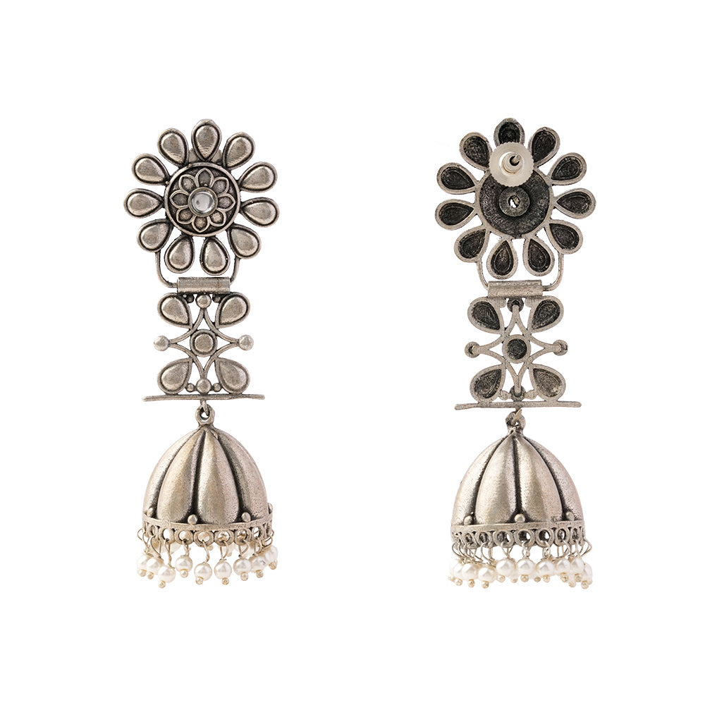 RajRatna- Silver Brass Oxidised Jhumka earrings