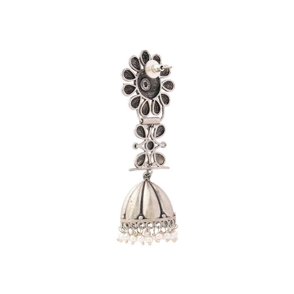 RajRatna- Silver Brass Oxidised Jhumka earrings