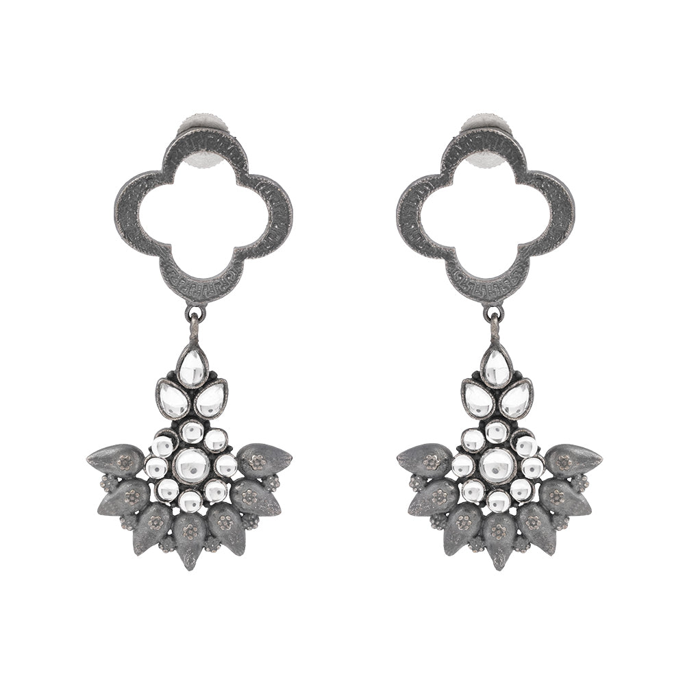 Noorika- Silver Brass Oxidised dangler earrings