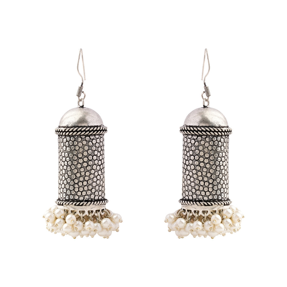 Chamkeeli- Silver Brass Pearl jhumka earrings