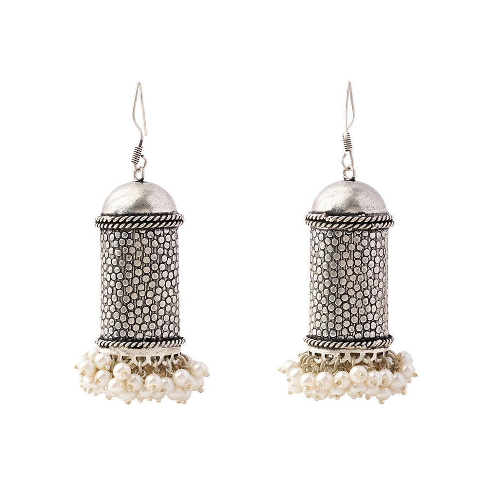 Chamkeeli- Silver Brass Pearl jhumka earrings