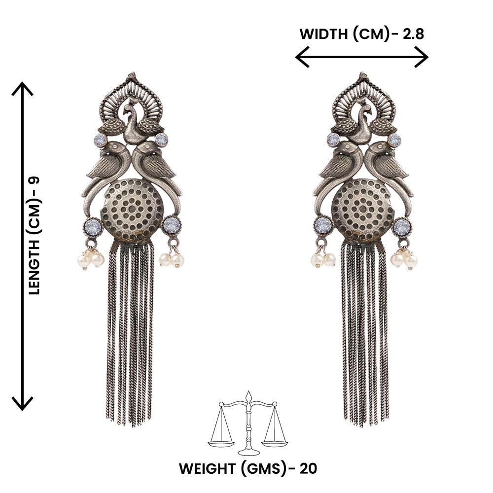 Jhalar- Silver Brass Oxidised dangler earrings(White)