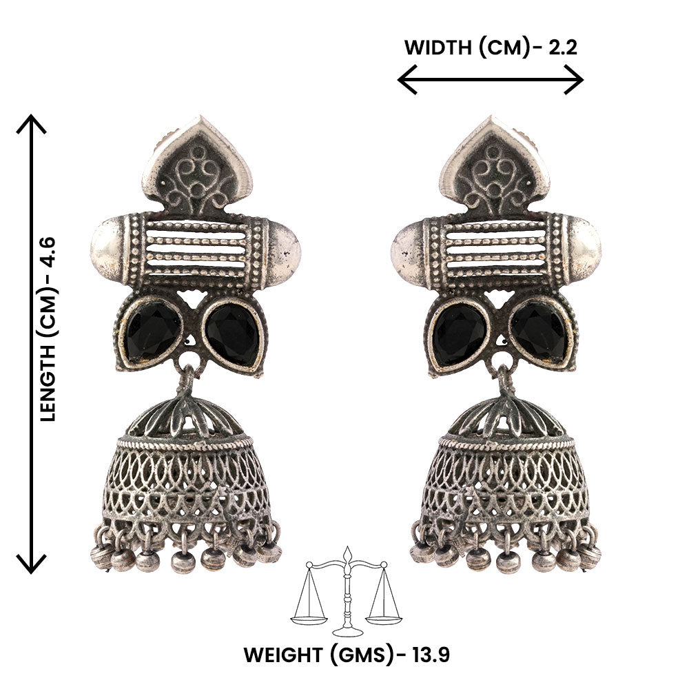 Taal- Silver Brass Oxidised jhumka earrings(Black)