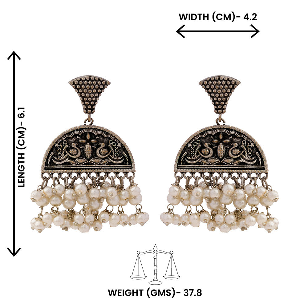 Nayaab- Silver Brass Pearl dangler earrings