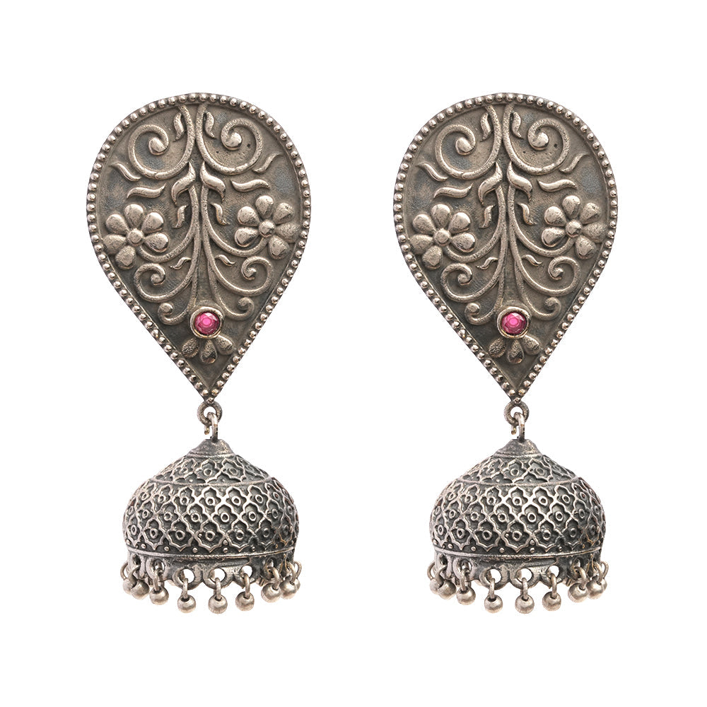 Lahar- Silver Brass oxidised dangler earrings
