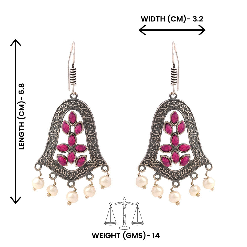 Latika- Silver Brass Pearl dangler earrings