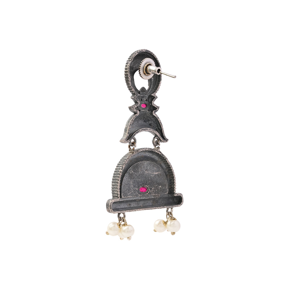 ChandraBansi- Silver Brass Oxidised Jhumka earrings
